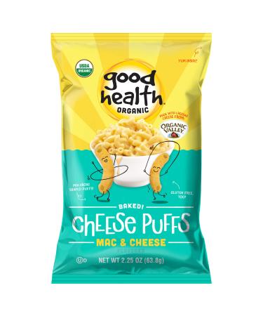 Good Health Organic Baked Puffs, Mac & Cheese  2.25 oz. Bags (10 Count)  Baked with Organic Cheese from Organic Valley  Certified Gluten Free, Made with Non-GMO Ingredients, Peanut & Tree Nut Free Mac & Cheese 2.25 Ounce (Pack of 10)
