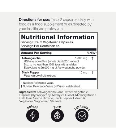 Ultra High Strength 26,000mg 20x Concentrated Ashwagandha Capsules with 10% Withanolides - Wild Harvested in India - 90 Count - Highly Bioavailable Supplement - Buy Online on GoSupps.com