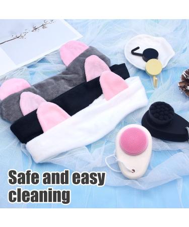 2 PCS Silicone Facial Cleansing Brush Set - 2 in 1 Face Exfoliator & Scrubber with Lid, Hairband, Hooks - Soft Bristle Brush for Deep Pore Cleansing - Black & White - Buy Online on GoSupps.com