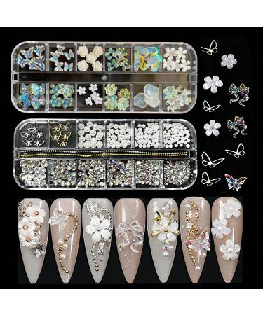 3D Nail Art Charms Butterfly Bowknot Flower Rhinestones Nail Charms Luxury Nail Pearls Crystal Nail Art Gems DIY Nail Decorations Multi Shape Nail Jewelry Nail Art Accessories for Party Wedding