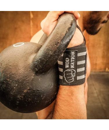 WOD Nation Wrist Wraps for Men & Women - Set of 2 Weightlifting Wraps for Crossfit & Cross Training - 12 Inch - Includes Carrying Bag - Black & Grey - Buy Online on GoSupps.com