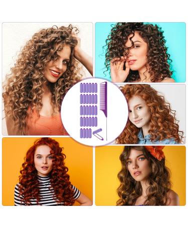 56 Pieces Sponge Curlers - No Heat Foam Hair Rollers for All Hair Lengths - Soft 15mm Curlers with Pintail Comb - Purple - Buy Online on GoSupps.com