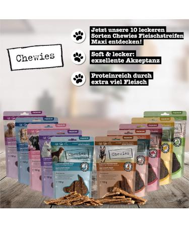 Chewies Maxi Dog Meat Stripes - 100% Wild Meat 150g - Grain-Free & Sugar-Free Treats for Dogs - Buy Online on GoSupps.com