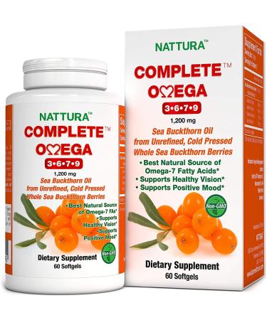 Complete Omega 3-6-7-9 Made in EU Pure Sea Buckthorn Oil from Whole Sea Buckthorn Berries - Non-GMO Kosher cGMP (1 200mg) 60 Capsules 60 Count (Pack of 1)