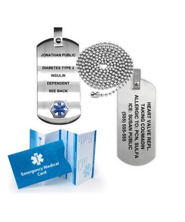 Medical Alert ID Anodized Titanium Dog Tag with 27" Chain (incl. Custom Engraving) - Silver