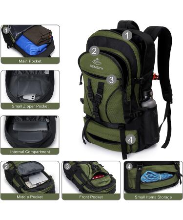 SEMSTY 40L+10L Expandable Hiking Backpack - Flight Approved Camping Travel Backpack for Men and Women (Green) - Buy Online on GoSupps.com