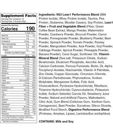 Nutrition 53 Lean 1 Meal Replacement Powder for Weight Loss & Appetite Control - Strawberry 780g - Buy Online on GoSupps.com