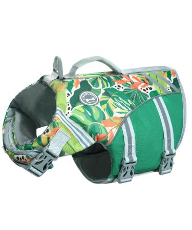 Vivaglory sports style life jacket for dogs with an excellent buoyancy adjustable & durable life jacket with a safe fastening system for small dogs green S: 48-58 cm (chest circumference) green