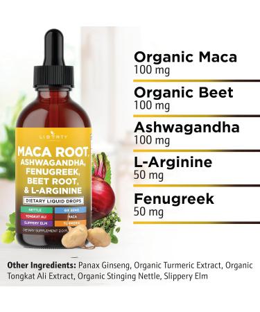 Organic Maca Root Liquid Drops with Ashwagandha Nettle Fenugreek Beet Root and L-Arginine Liquid Multivitamin for Women and Men - 4oz 2 Fl Oz (Pack of 2) - Buy Online on GoSupps.com