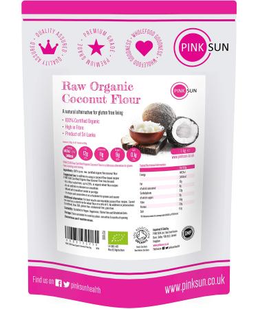 PINK SUN Raw Organic Coconut Flour 1kg (or 2kg 3kg or 5kg) Fine Gluten Free Ground Baking Flour Low Carb High Fibre Bread Making Unsweetened Vegetarian Vegan Non GM 1000g Bulk Buy 1 kg (Pack of 1) - Buy Online on GoSupps.com