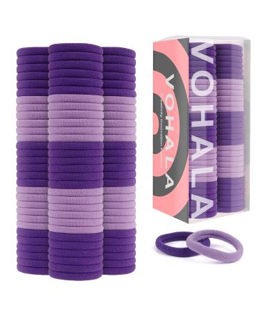 Vohala 100PCS Purple Hair Ties for Women Girls  Seamless Thick Black Hair Band  Elastic Hair Ties No Damage Ponytail Holder (100pcs 4.5cm purple)