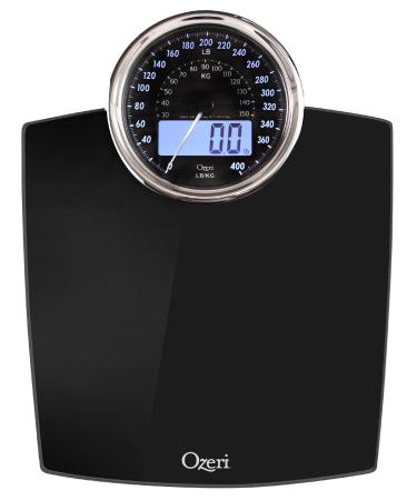 Ozeri Rev 400 lbs (180 kg) Bathroom Scale with Electro-Mechanical Weight Dial and 50 gram Sensor Technology (0.1 lbs / 0.05 kg), Black Black Vertical Platform