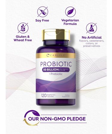 Carlyle Probiotics with Prebiotics | 120 Capsules | 50 Billion Active Organisms | Non-GMO & Gluten Free Supplement - Buy Online on GoSupps.com