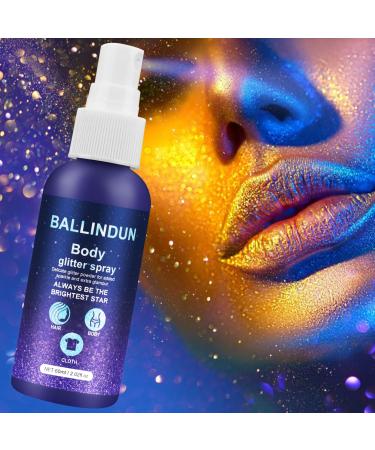 Body Glitter Face Glitter Spray Body Glitter Spray for Clothes Hair and Body 60ml Long-Lasting Glitter Makeup Body Shimmer Spray Rave Accessories for Festival Concert Halloween Party