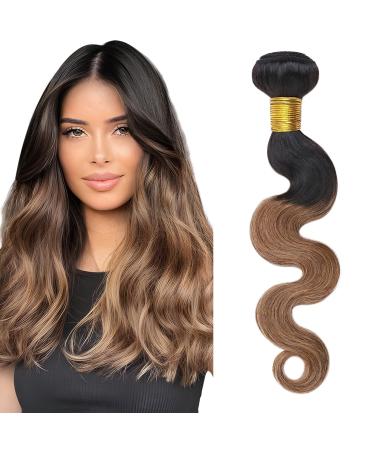Body Wave sew in Brazilian hair bundles extensions 7A Virgin Human Hair wavy 18"(45cm) #1BT30 Natural Black Ombre Light Auburn