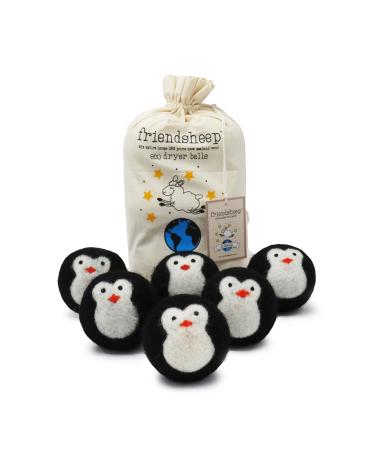 Friendsheep Wool Dryer Balls, Organic Fair Trade Reusable Fabric Softener, Extra Large, 6 Pack, Black Penguin - Cool Friends