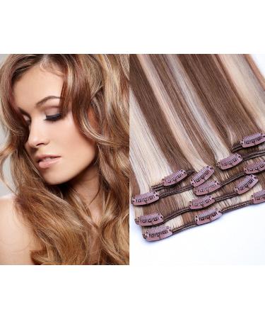 Clip In Extensions Set - 100% Real Hair 7 Pieces 70g 45cm - Light Brown Blonde Highlights No. 12/613 | Shop Internationally - Buy Online on GoSupps.com