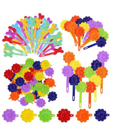 76 Pieces Self Hinge Hair Barrettes Plastic Hair Barrettes Hair Clip Pins Cartoon Design Hairpin Colorful Cute Hair Barrette Hair Clip Flower Bow Hair Barrettes for Girls (Random Color)