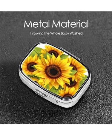 Sunflower Printing Small Pill Case - Cute 2 Compartment Travel Pill Organizer for Pocket & Purse - Perfect Gift - Buy Online on GoSupps.com