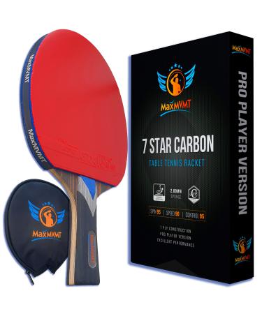 MaxMVMT Ping Pong Paddle - 1 Carbon Fiber Racket - 7 Ply Blade Construction - 1 Wristband - Premium ITTF Approved Rubber - Protective Racquet Case - Attractive Box