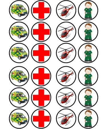 PRECUT 24 Ambulance/Paramedic Edible Premium Thickness SWEETENED VANILLA Wafer card Cupcake Toppers - Cake Decorations - Buy Online on GoSupps.com