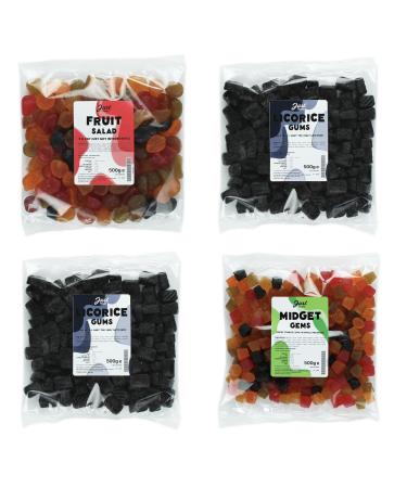 Lion Original Gums The Dark Delight Assortment - Fruit Salad 2 x Liqorice Gums Midget Gems (4 x 500g Bags) - 2 3 3 4