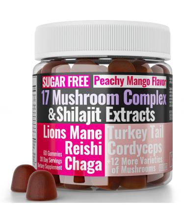 Sugar-Free Shilajit Mushroom Complex Gummies Mushrooms Extract w. Lion's Lions Mane Reishi Turkey-Tail Cordyceps Shiitake Chaga Maitake Lionsmane Tincture Tea Powder Capsules Supplement Organic