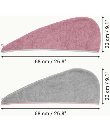 Homelevel 2x Terry Hair Turban - Quick-Drying 100% Cotton Hair Towels in Gray & Old Pink - Lightweight Hair Accessory - Buy Online on GoSupps.com