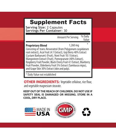 Amplify Your Natural Stamina - RESVERATROL SUPREME COMPLEX - Resveratrol Extract with Goji Berry Acai Noni Pomegranate Mangosteen Superfruit Blend Antioxidant Immune Support 3 Bot 180 Caps - Buy Online on GoSupps.com