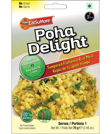 EATSUMORE Indian Breakfast Poha Delight, 7.40 Oz (Pack of 3), No Preservatives, Easy to Cook, Vegan, Microwavable, Instant Mix, Ready to Cook, Cooks in 3 mins