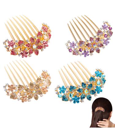 KuuGuu 4 PCS Flower Floral Hair Combs Bridal Wedding Hair Pin Crystal Rhinestones Hairpin Women Hair Side Combs Hair Accessories for Women pattern_1