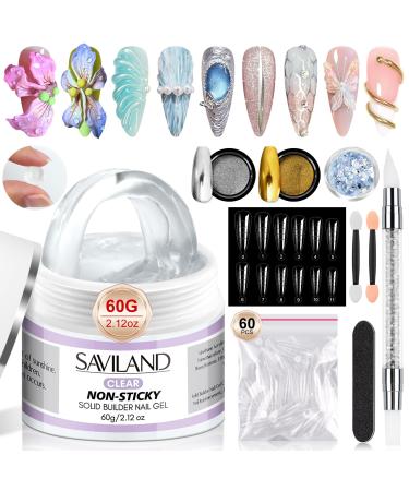 Saviland Solid Builder Nail Gel - 60g Large Capacity 3D Nail Gel Sculpting Gel for Nail Art Non-Sticky Hand Hard Gel Carving Gel Nail Extension Gel with Sequins Chrome Nail Powder DIY at Salon Home