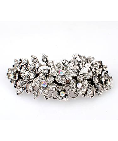 TROTH FASHION Metal Hair Barrette Women Crystal Rhinestones Hair Barrettes Diamante Claw Hair Clamp Anti Slip Large Barrette Hair Clips For Thin & Thick Hairs Hair Styling Accessories for Women Silver