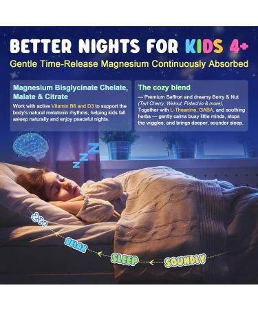 Kids Magnesium Sleep Gummies Sugar Free Magnesium Glycinate Malate & Citrate w/Saffron GABA L-Theanine & Herbs No Melatonin - Natural Bedtime Calm & Sleep Aid for Relaxation Brain Muscle 2Pack - Buy Online on GoSupps.com