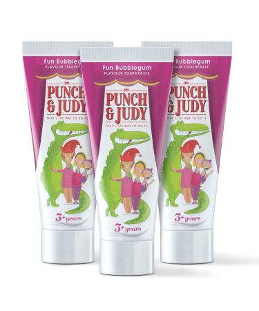 Punch & Judy Kids Toothpaste - Fun Bubblegum Flavour 3+ Years Fluoride Sugar Free (3 x 50ml)