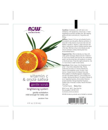 Nourish and Brighten with NOW Solutions Vitamin C and Oryza Sativa Gentle Scrub - 4-Ounce - Buy Online on GoSupps.com
