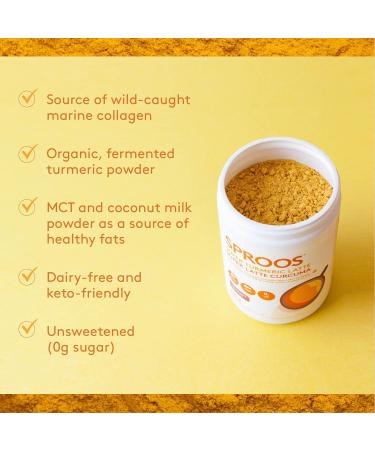 Sproos Super Turmeric Latte | Organic Turmeric + Marine Collagen MCT Powder Organic Coconut Milk Powder Fermented Turmeric & Spices | Unsweetened Keto-Friendly & Dairy-Free | Tub 200 g - Buy Online on GoSupps.com