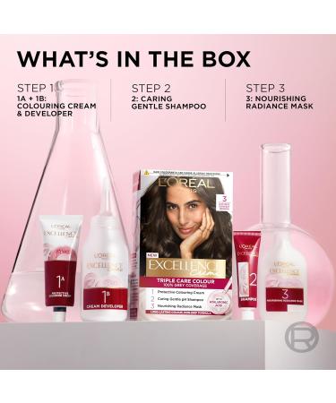 L'Or al Paris Excellence Cr me Permanent Hair Dye Radiant At-Home Hair Colour with up to 100% Grey Coverage Pro-Keratin Up to 8 Weeks of Colour Colour: 3 Natural Darkest Brown - Buy Online on GoSupps.com