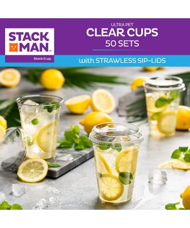 16 oz. Clear Cups with Strawless Sip-Lids | 50 Sets PET Crystal Clear Disposable Plastic Cups with Lids - Buy Online on GoSupps.com