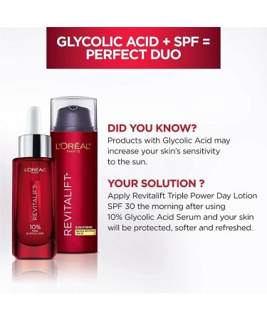 L'Oreal Paris Revitalift 10% Pure Glycolic Acid Face Serum 1.0 fl oz - Visibly Evens Tone, Reduces Wrinkles - Fragrance Free - Buy Online on GoSupps.com