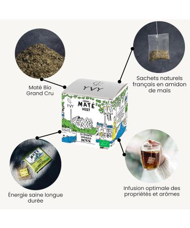 YVY MAT Yerba Mate Vert Bio Grand Cru | Lot de 2 bo tes | Format pratique 15 sachets de th mat | 100% feuilles Bio Non Fum Sans Tige Sans Poussi re | Infusion proche du th vert | Boisson D tox 2x15 Sachets Original - Buy Online on GoSupps.com