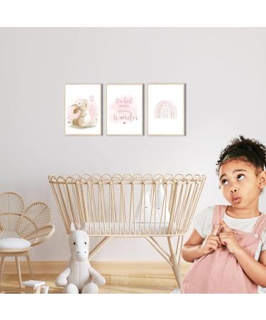 Meinbaby123 A4 Poster Set for Children's Room | Rainbow Murals & Sayings | Premium Wall Decor for Baby & Girls | 3 Decorative Posters (Hase) - Buy Online on GoSupps.com