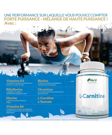 L-Carnitine Complex 1 650mg - 180 High Potency Vegan Capsules - With Riboflavin Biotin Chromium Vitamin D B3 & B6 - L Carnitine Tartrate Supplement - Made in Europe - Nu U Nutrition - Buy Online on GoSupps.com
