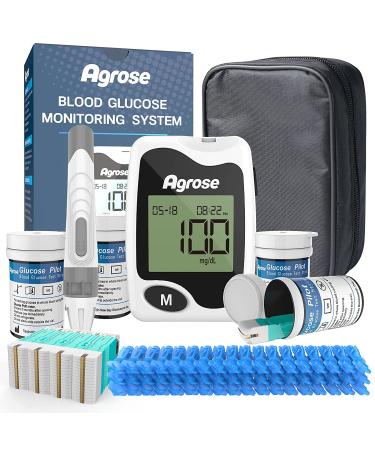 Agrose Blood Glucose Monitor Kit 50 Test Strips for Diabetes 50 Blood Sampling Needles, 1 Glucometer Continuous Testing Tester Meter Sugar Monitor , Kit with Strips and Lancets , Sugar Monitor 101