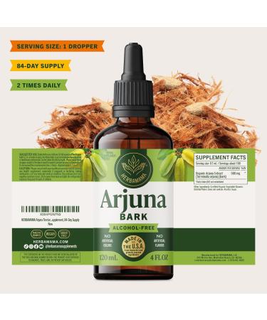 HERBAMAMA Arjuna Tincture - Vegan Antioxidant Support with Terminalia Arjuna Bark Extract Drops - Non-GMO Alcohol & Sugar-Free Liquid Supplement 84-Day Supply 4 Fl Oz (Pack of 1) - Buy Online on GoSupps.com
