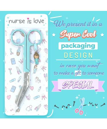 Nurse Love Nursing Scissors | Bandage Scissors for First Aid & Vet Students | Stainless Steel Cyan Scissors with Sharp Blades & Round Tip - Buy Online on GoSupps.com