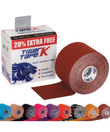 TIGERTAPES - Tiger K Tape - Kinesiology Tape - Sport Injury Tape for Professionals - Support Muscle and Joints - 20% Extra Free (Dark Brown 5cm x 6m))