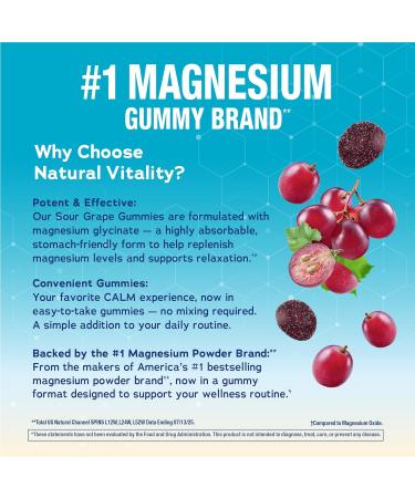Natural Vitality Calm Magnesium Glycinate Gummies | Soup Grape Flavor | Non-GMO Vegan & Gluten Free Supplement | 50 Count - Buy Online on GoSupps.com