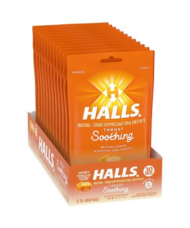 HALLS Throat Soothing Honey Flavor Cough Drops - 12 Bags, 360 Total Drops - Buy Online on GoSupps.com