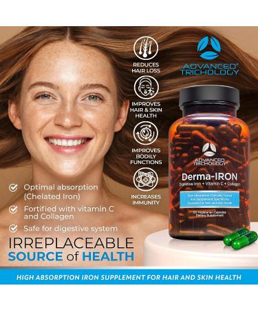 Derma-Iron Supplement with Collagen and Vitamin C - Blood Builder Pills for Hair & Skin, Supports Hair Growth and Iron Levels in Women and Men - Buy Online on GoSupps.com